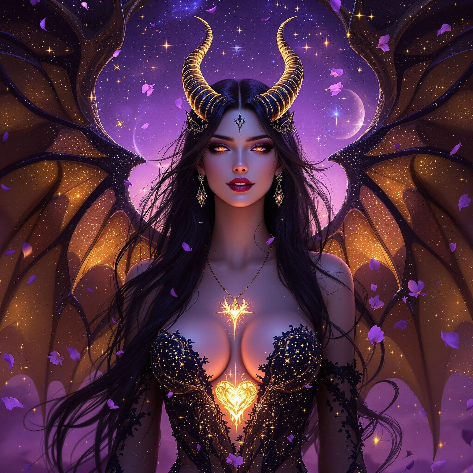 Majestic Lilith, Dark Fantasy Queen with Dragon Horns and La...