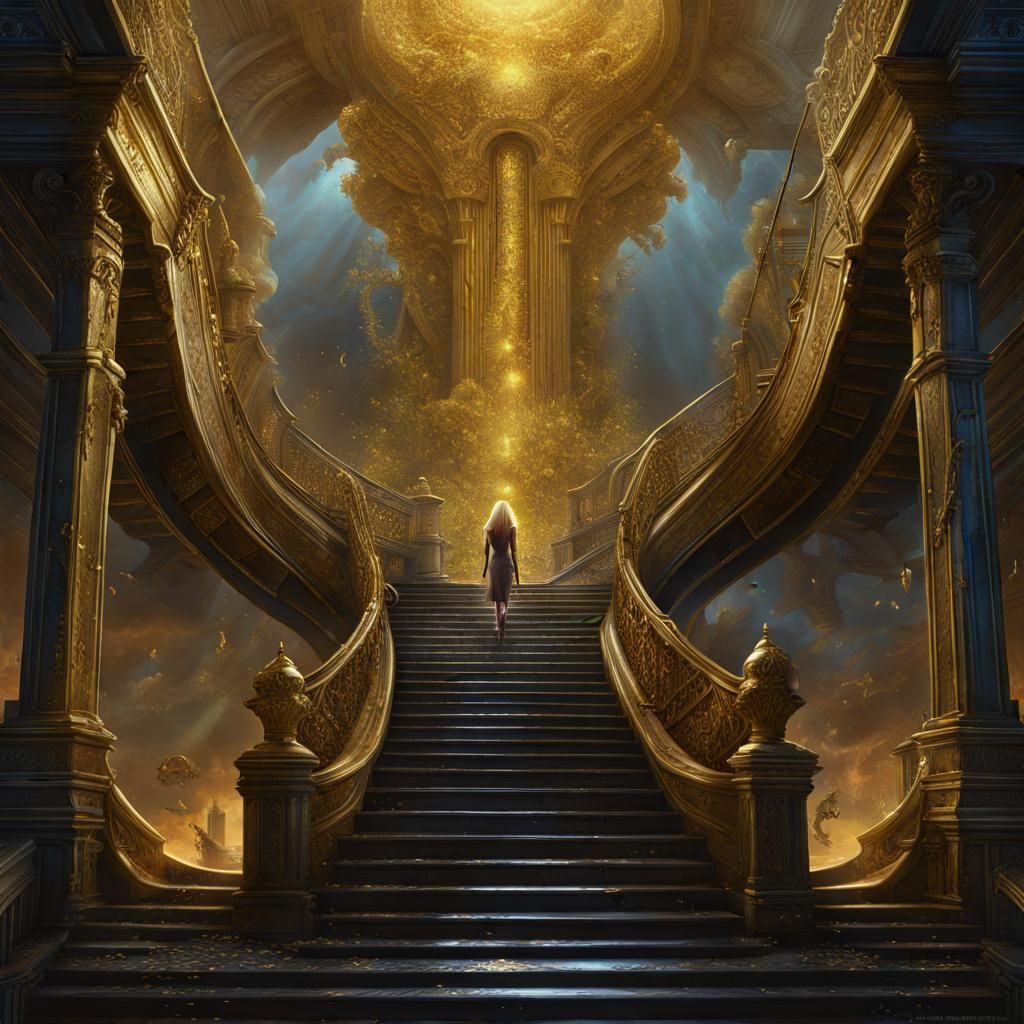 Golden Stairway Dark Fantasy Concept Art