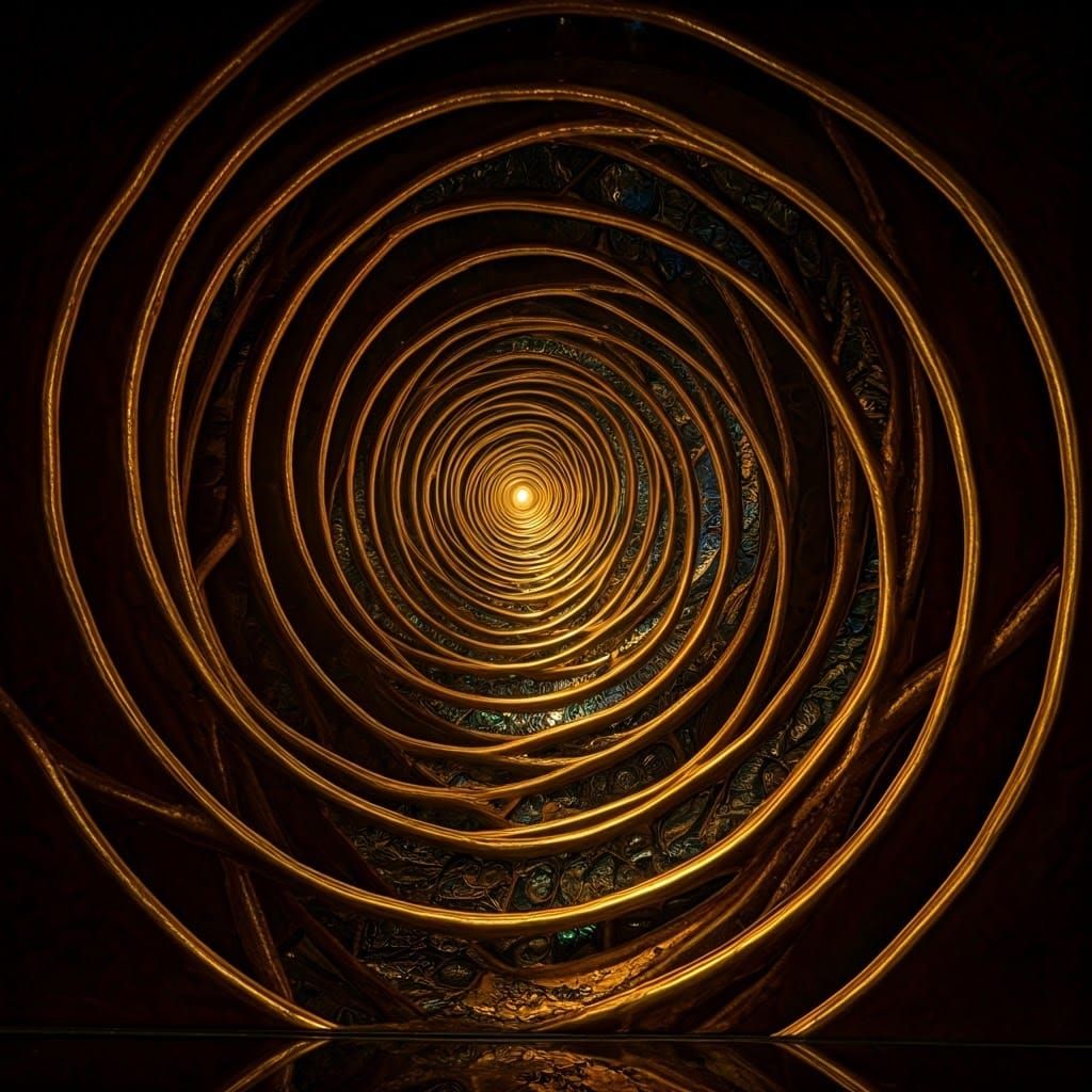 Infinite Gold Memory Spiral in Stained-Glass Style