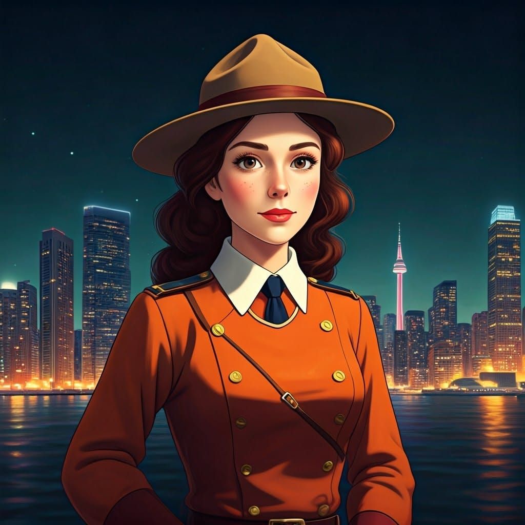 Canadian Woman in Fantasy Mounty Outfit in Magical Toronto L...