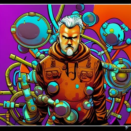 Taskmaster Greg Davies in Psychedelic Steampunk Graffiti Art