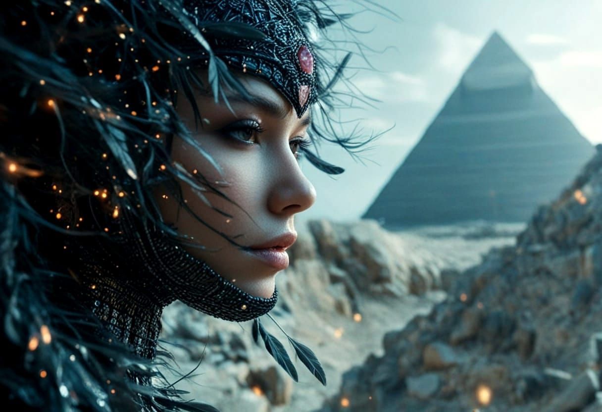 Feathered Woman in Sci-Fi Spaceport Fashion