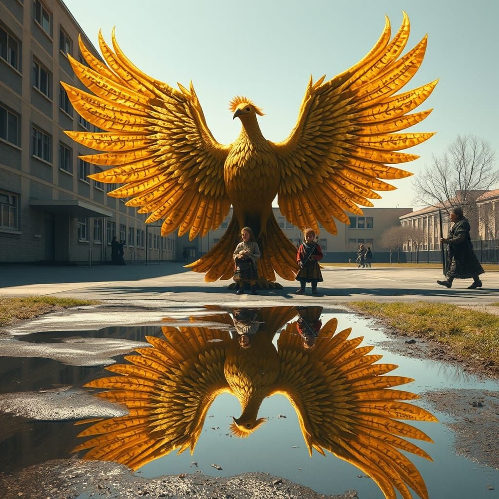 Mythical Simorgh Protecting Children, a Digital Painting