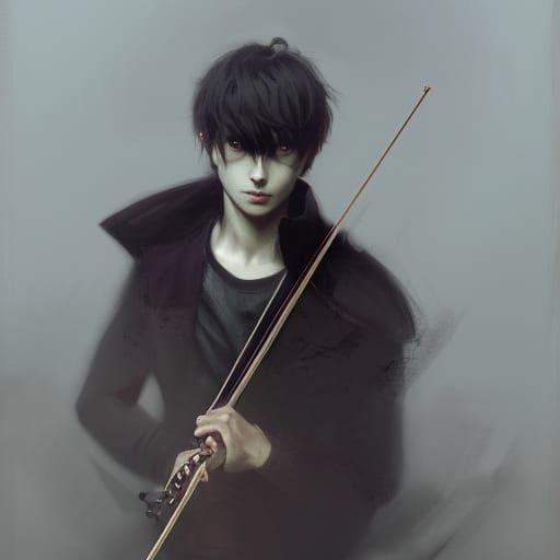 Gothic Sorrow Male Violinist Portrait in Digital Art