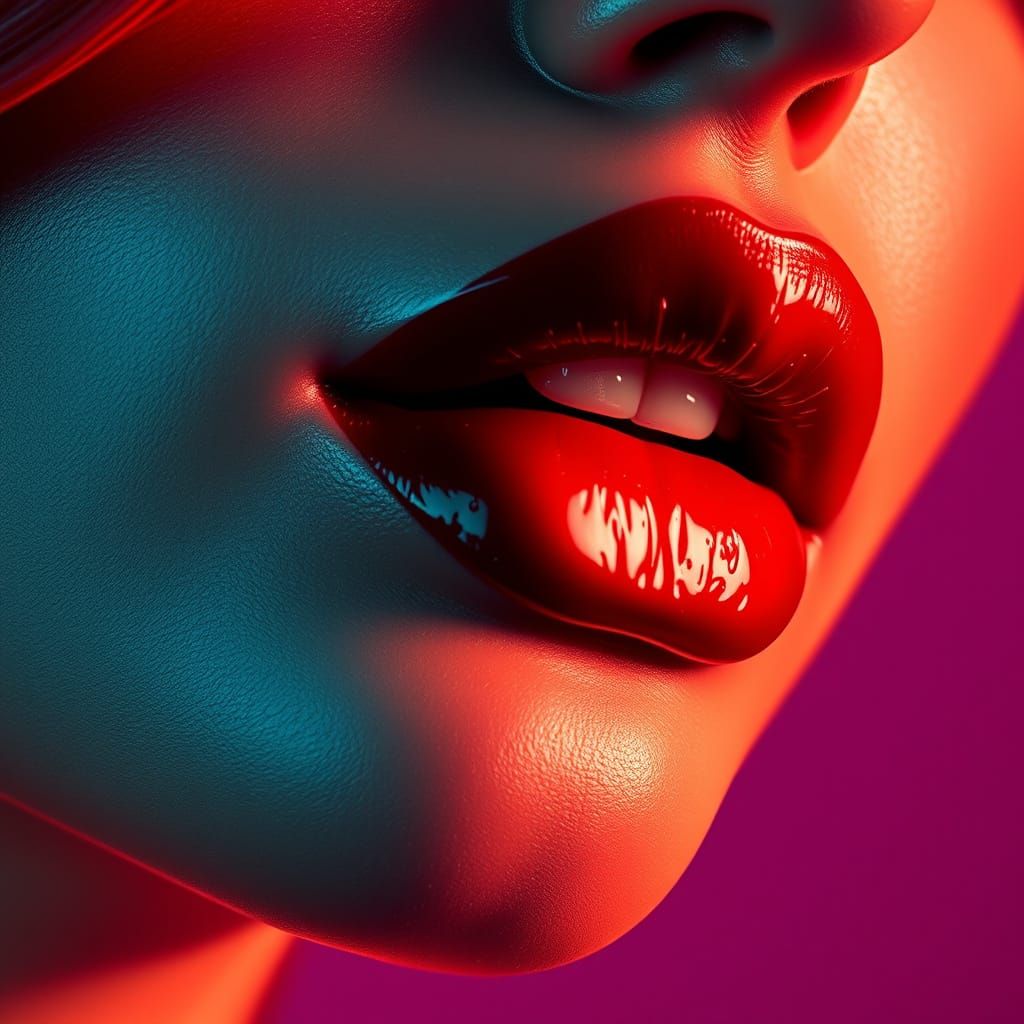 Voluminous Red Lips in Hyperrealistic Detail