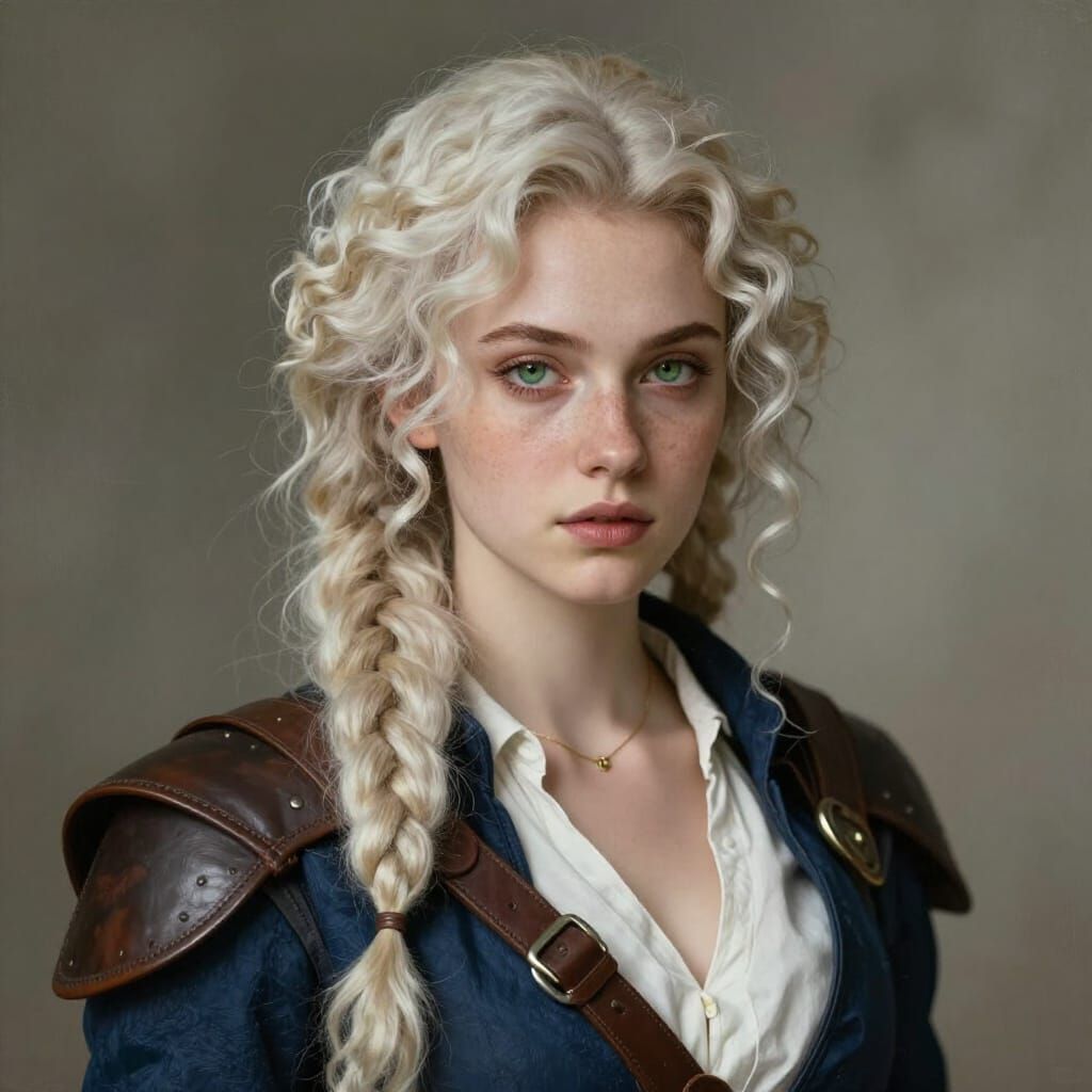 Portrait of Confident Woman with Platinum Hair as Oil Painti...