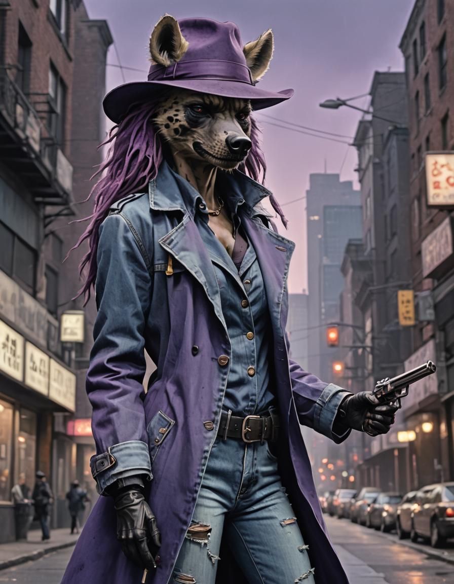 Furry Hyena Detective in Noir City, Expressionism