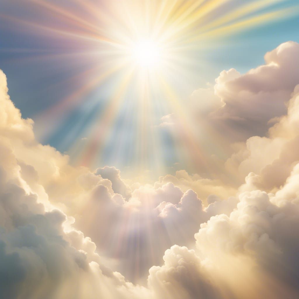Heavenly Sunshine Beams Through Soft Clouds