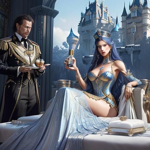 Bored Queen Pampered in Extravagant Royal Bedroom