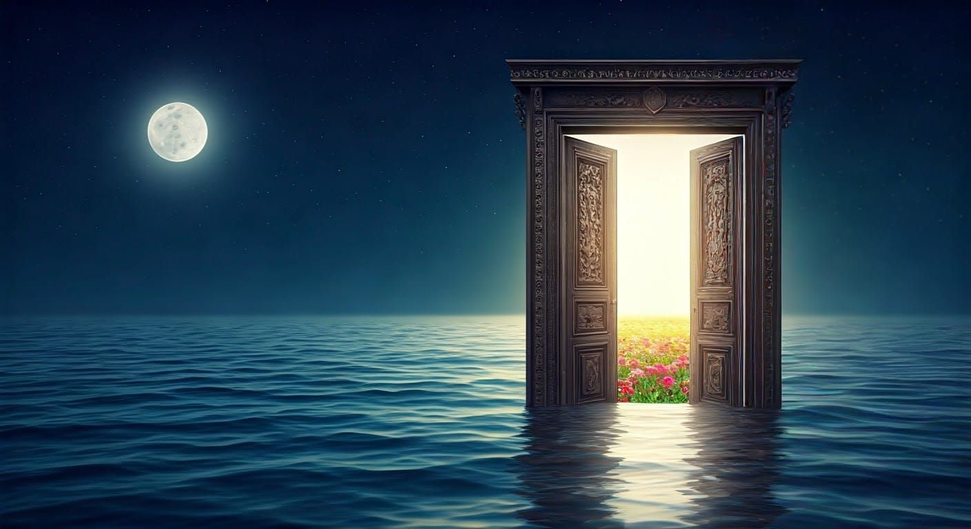 Victorian Door to a Dream World Under Full Moon