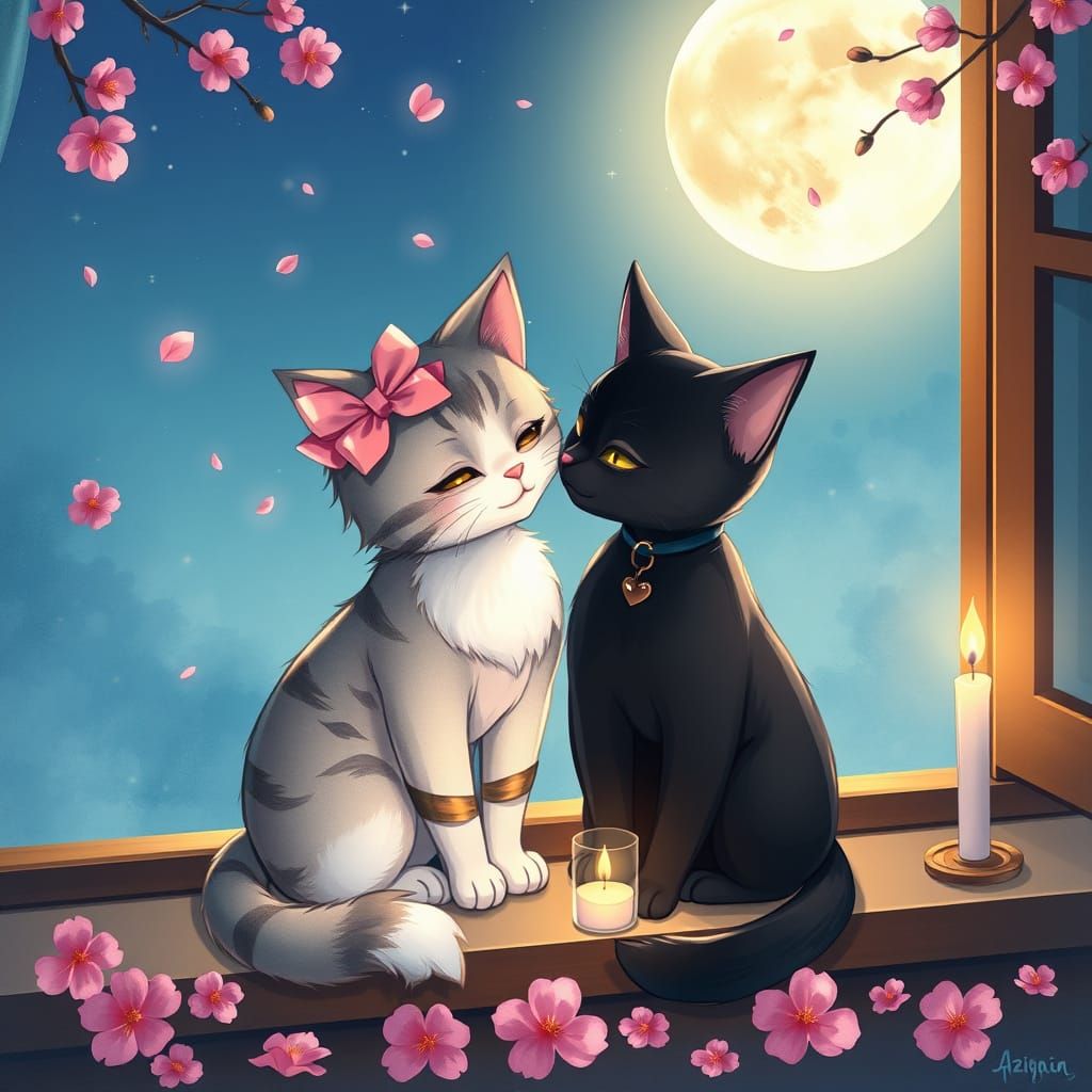 Whimsical Anime Cats in Love