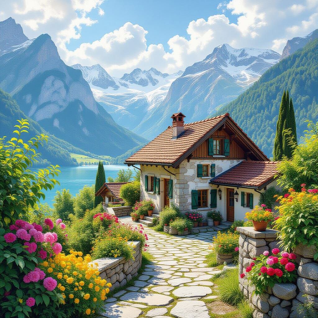 Swiss Alps Cottage Garden in Metamodern Style