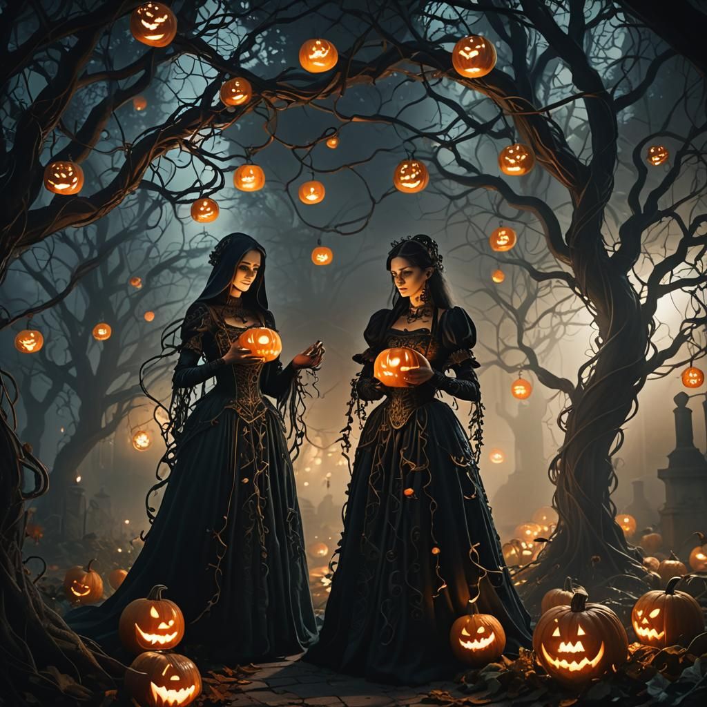 Mystical Pumpkin Garden in Dark Fantasy Style