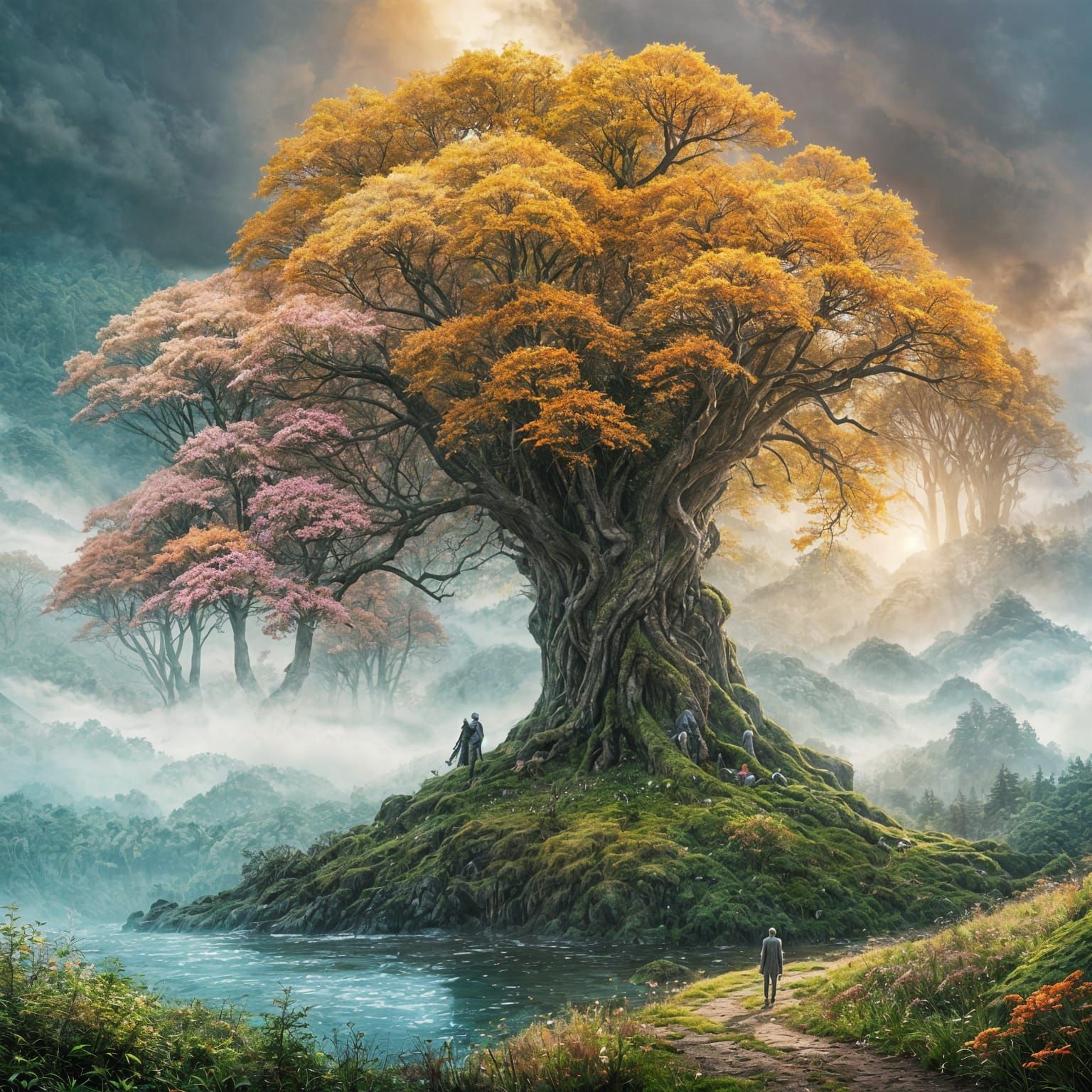 Forest Giant's Back: Surrealist Double Exposure Landscape