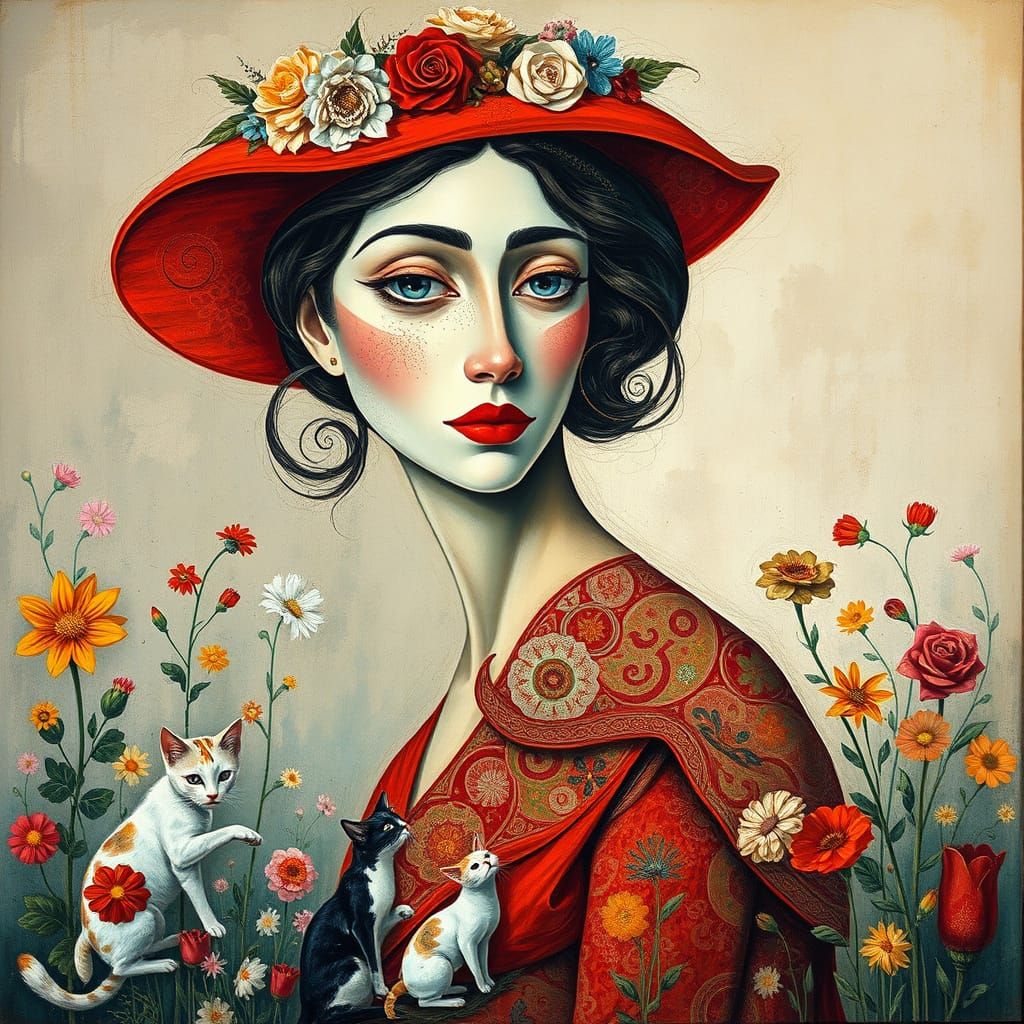 Surrealist Woman in a Dreamlike Landscape