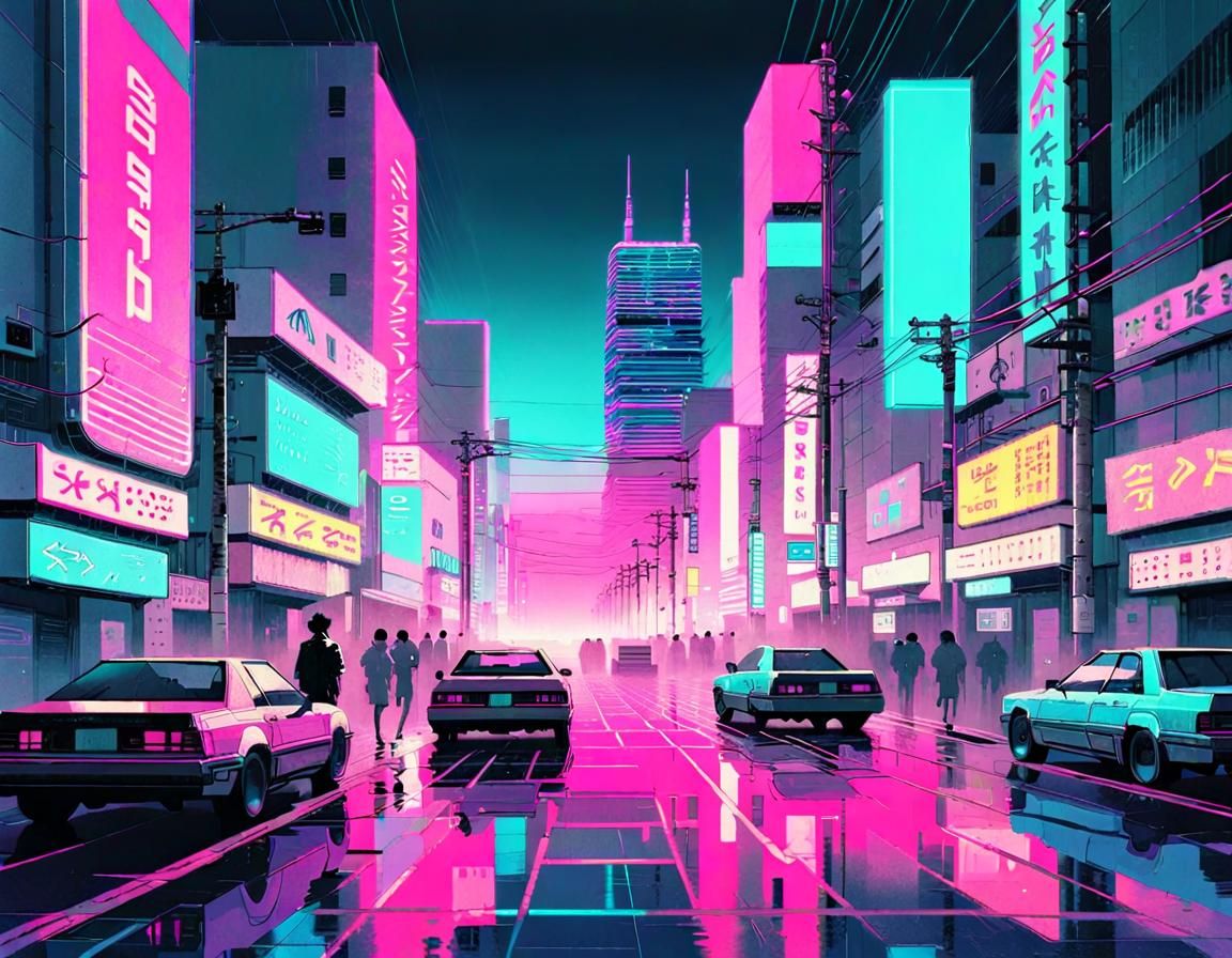Vaporwave Tokyo in Neon Retro Style