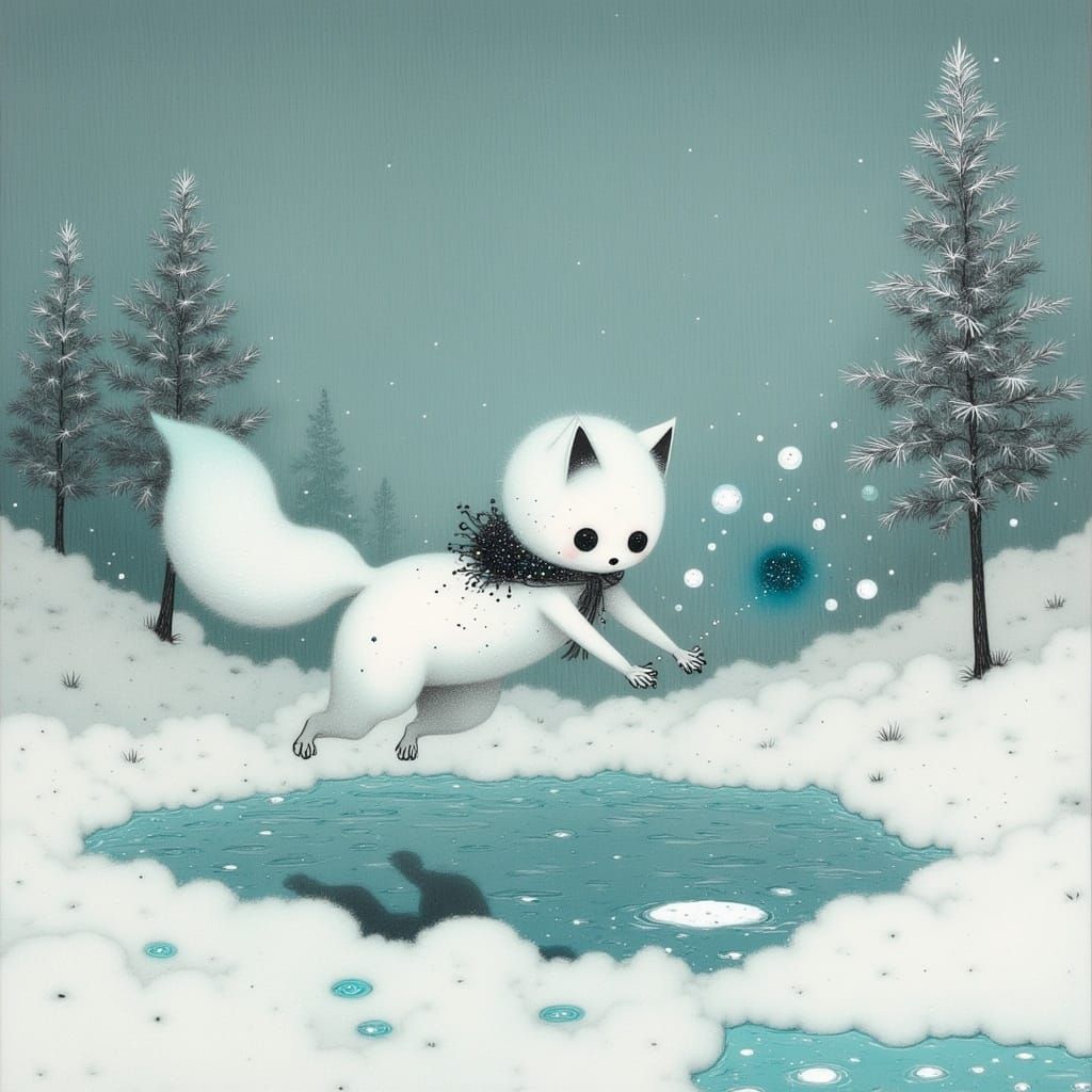 Turquoise Crystal Snow Fox Plays in Winter Wonderland