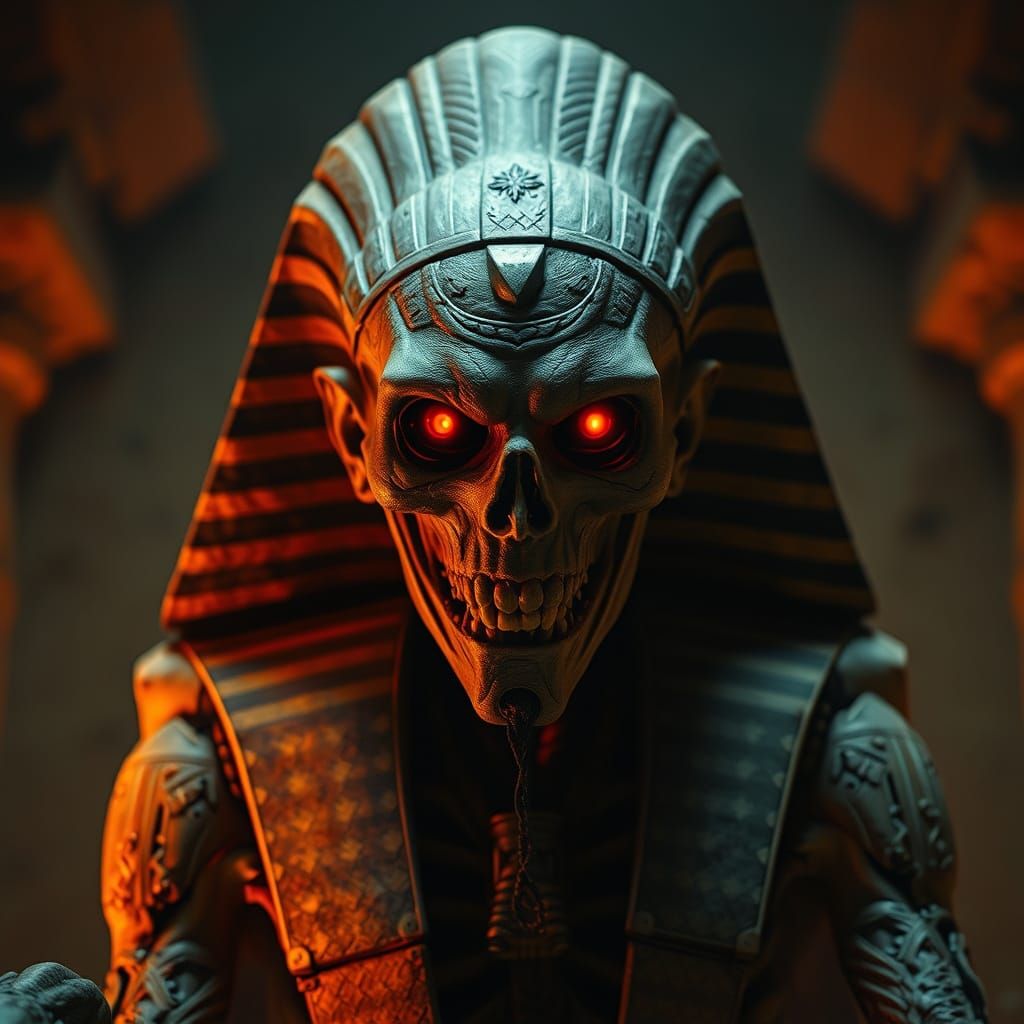Undead Pharaoh Nyarlathotep on Throne: Hyper-Realistic 8K