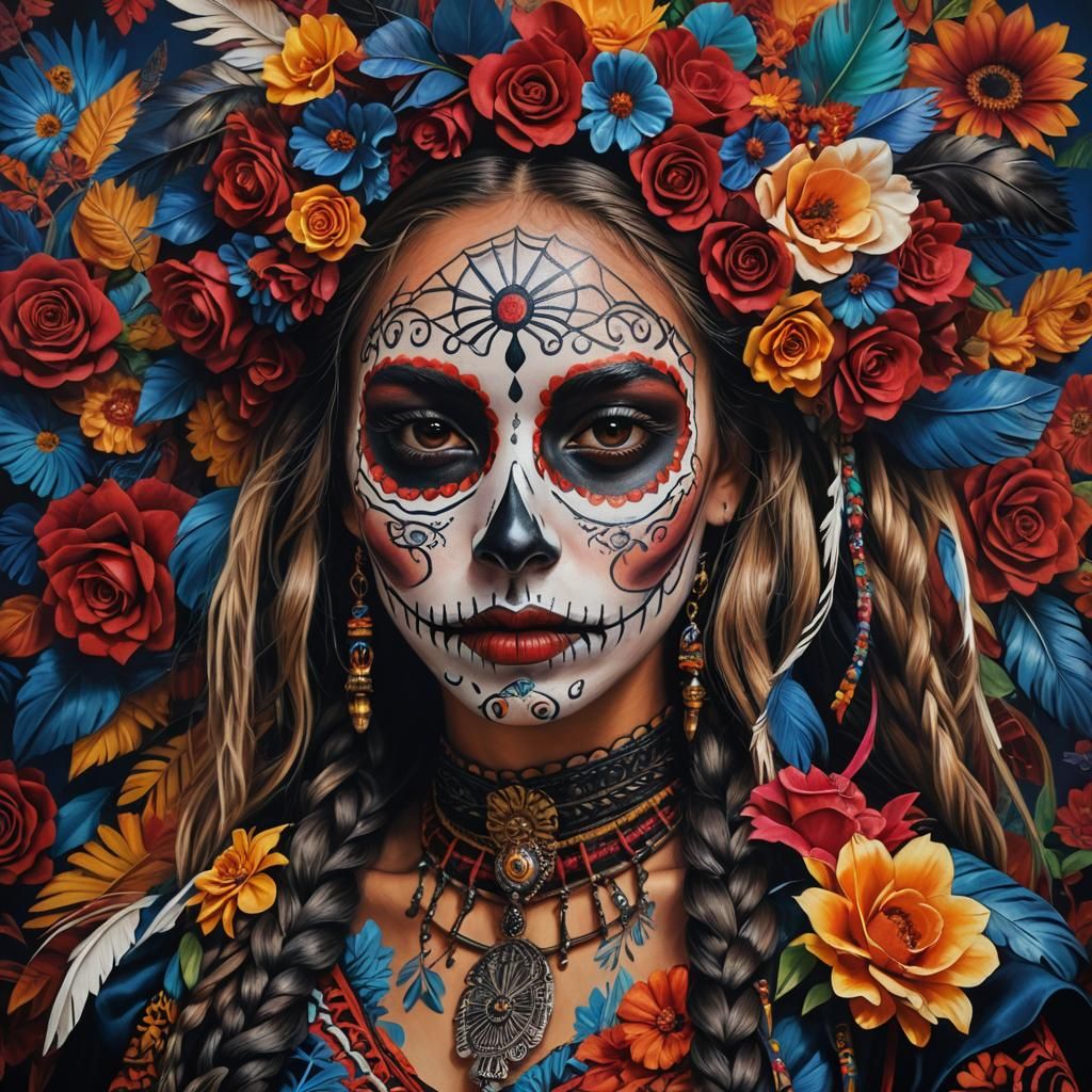 Ecuadorian Woman as Catrina in Hyper-Realism