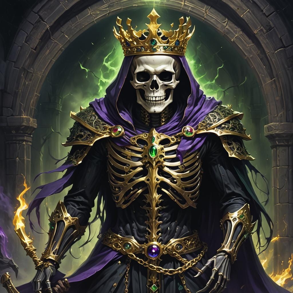 Dark Skeleton King with Portal Eyes in Detailed Fantasy Art