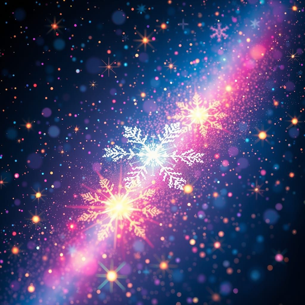 Glowing Snowflakes Fall in Astral Night Sky