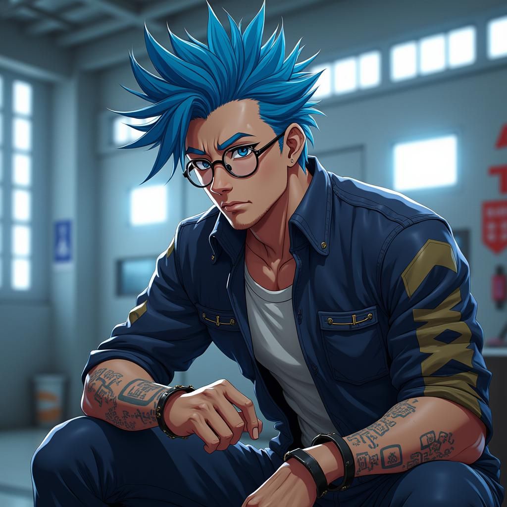 Athletic Elf Punk in Futuristic Hangar, Anime Art