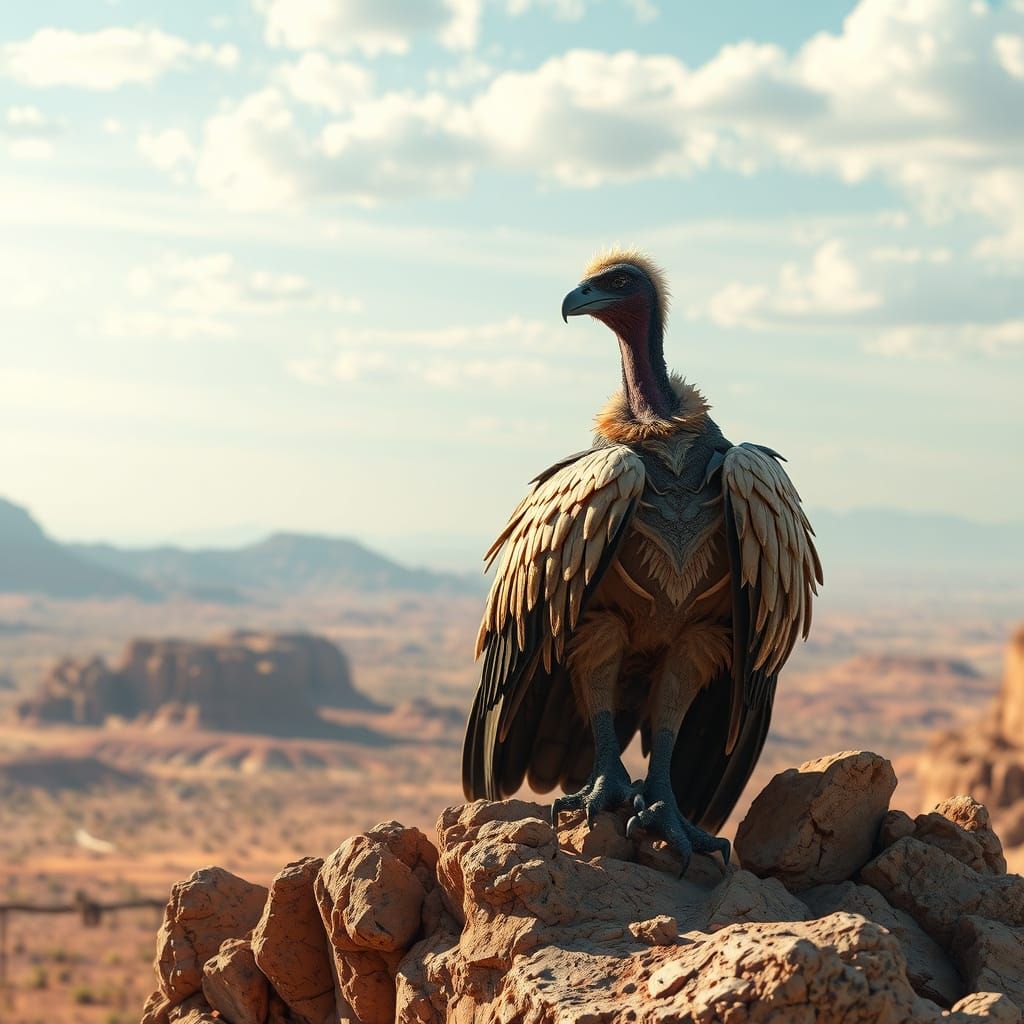 Vulture Perched on Desert Rock