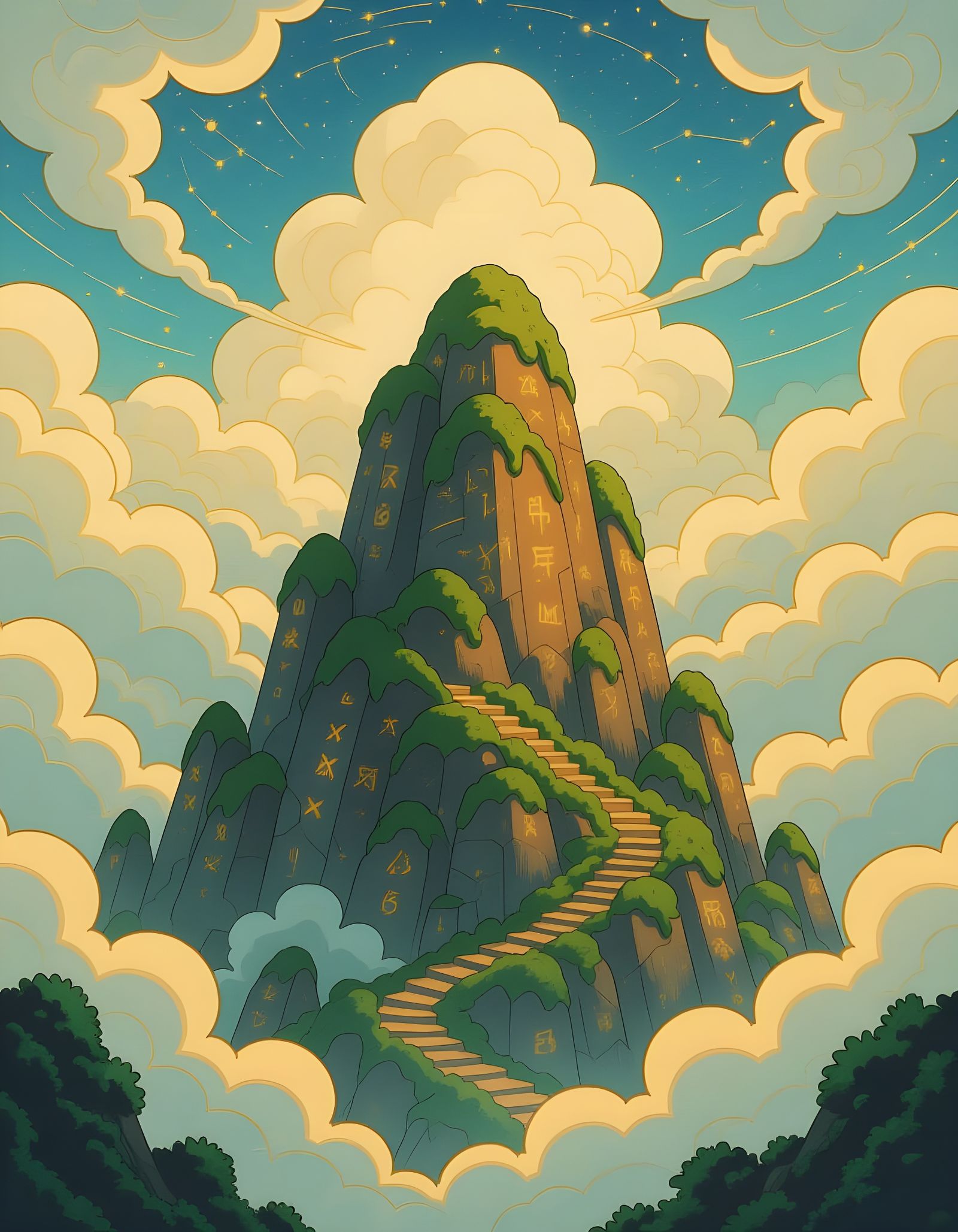 Vintage Anime Art: Earth Meets Sky Balance