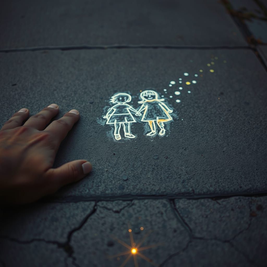 Faded Chalk Drawing: Nostalgic Childhood Memory