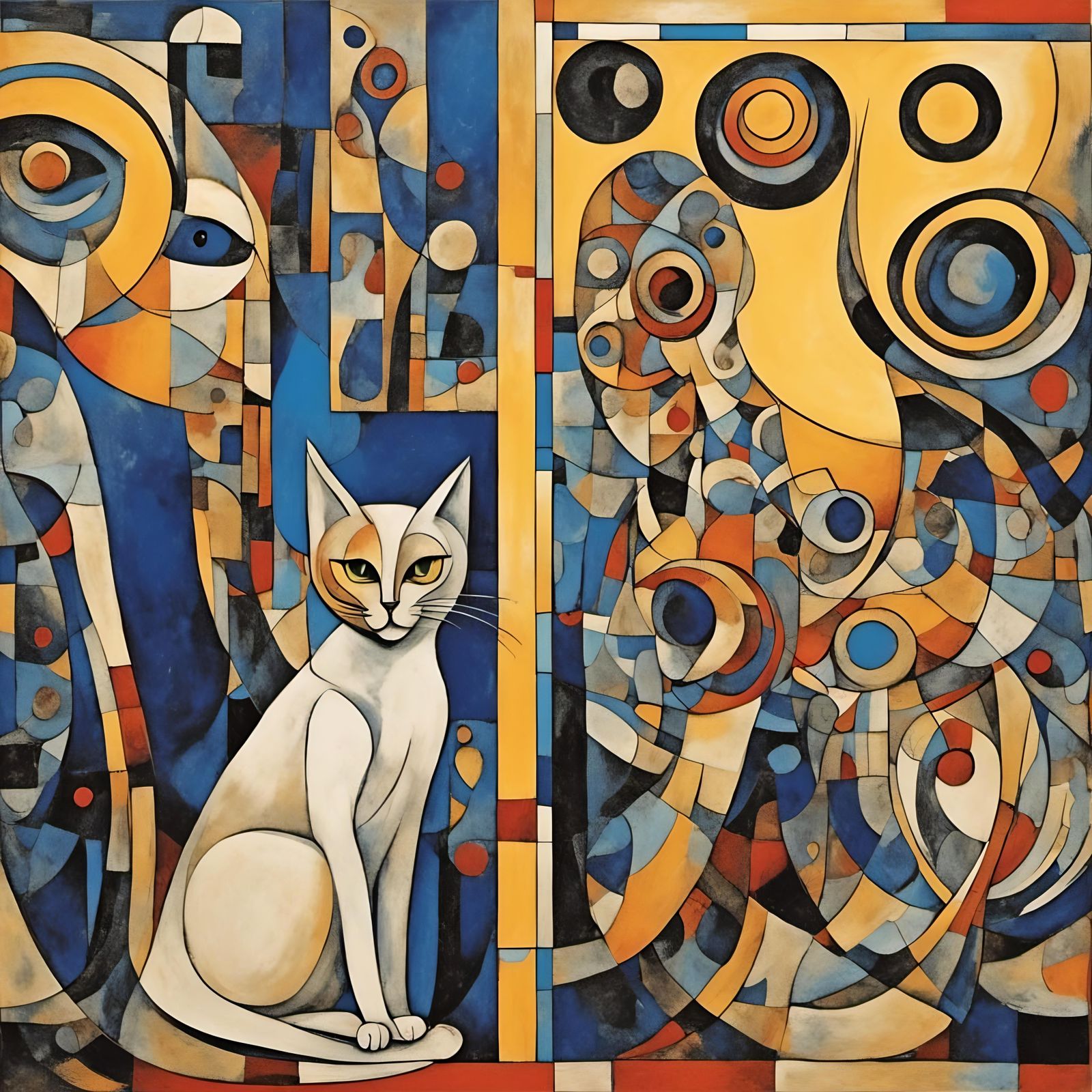 Abstracted Feline Queen in Cubist Style