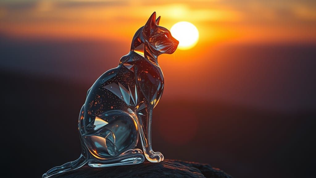 Glass Feline Form Radiates Warmth Amidst Sunrise