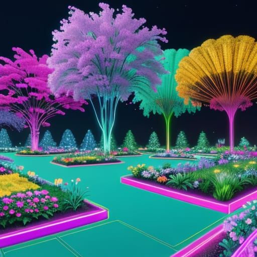 Neon Dreams: A Bright Retro-Fantasy Garden