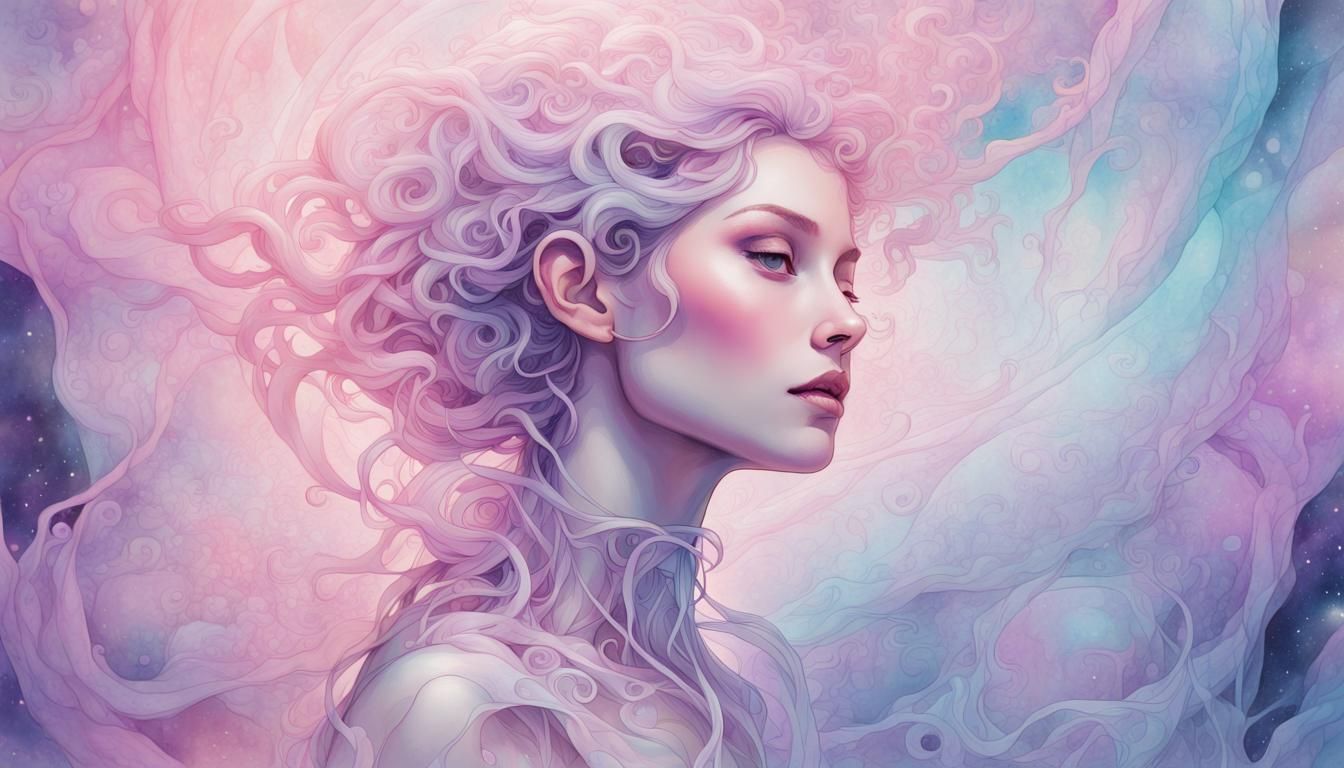 Vaporwave Cyborg in Watercolor Painting