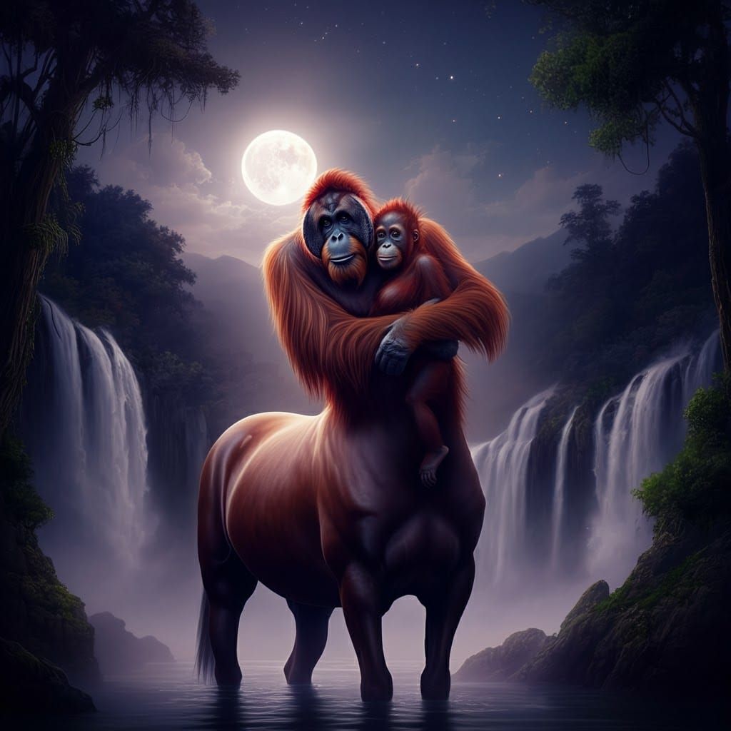 Orangutan Centaur Flirting Under Starry Night Sky