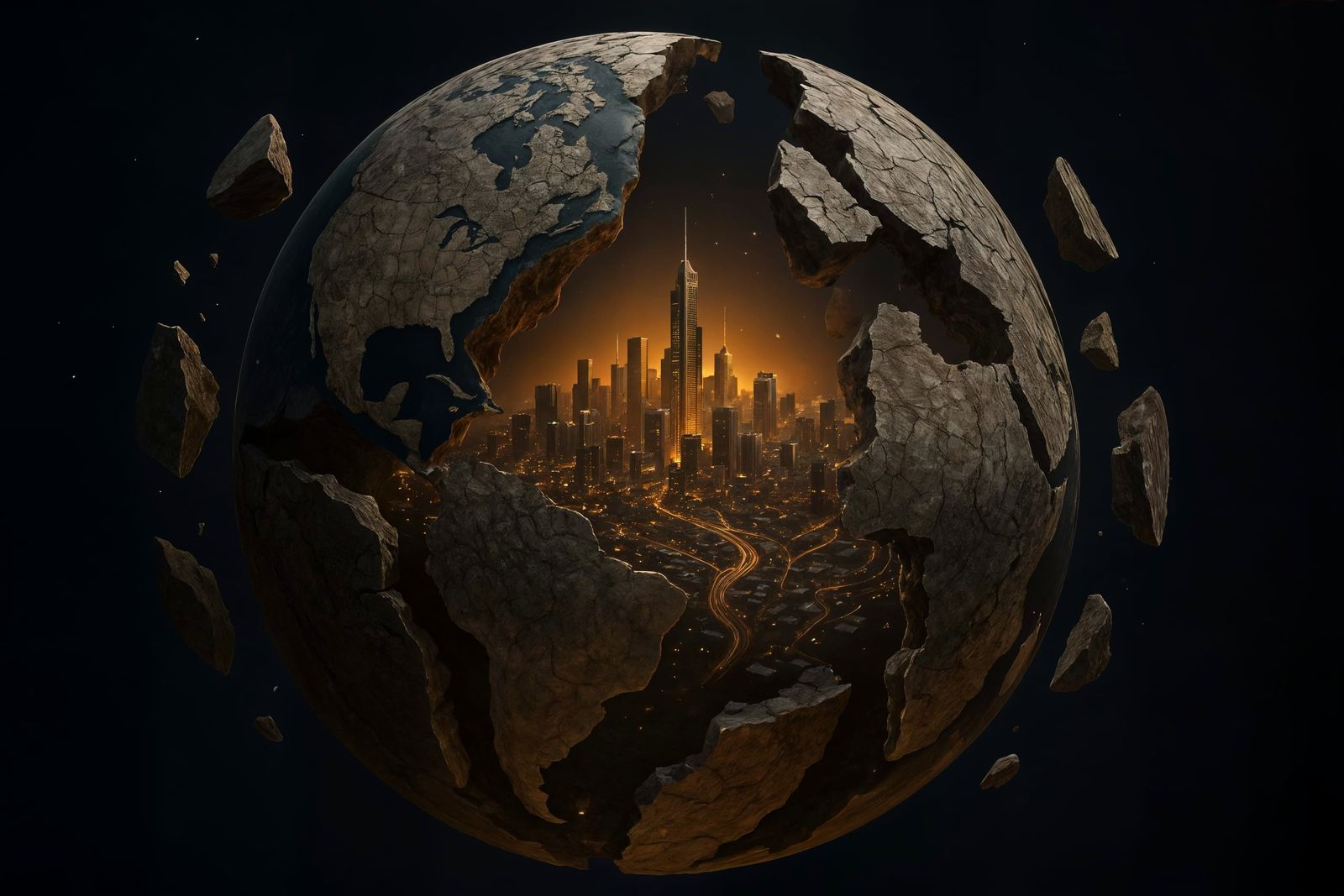 Earth Disintegrating Exposing City Within