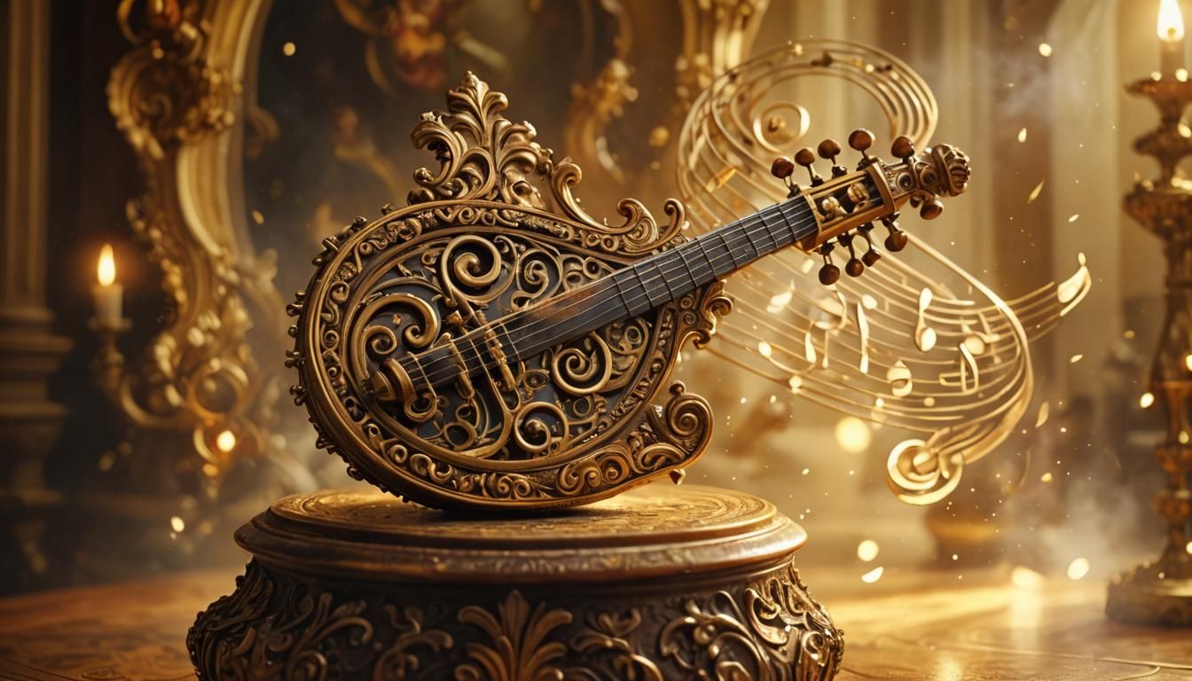Magical Music Instrument in Baroque Oil Painting Style