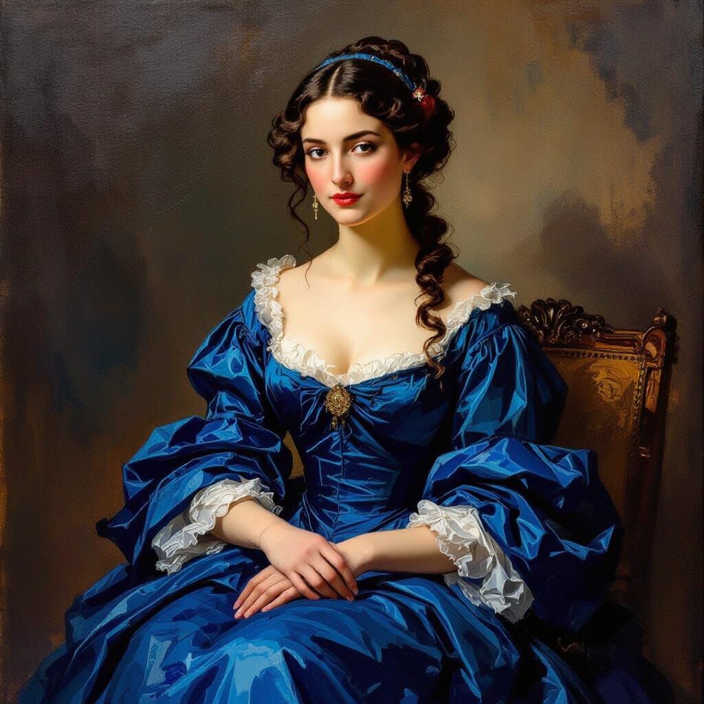 Noble Lady in Blue Gown with Dramatic Lighting