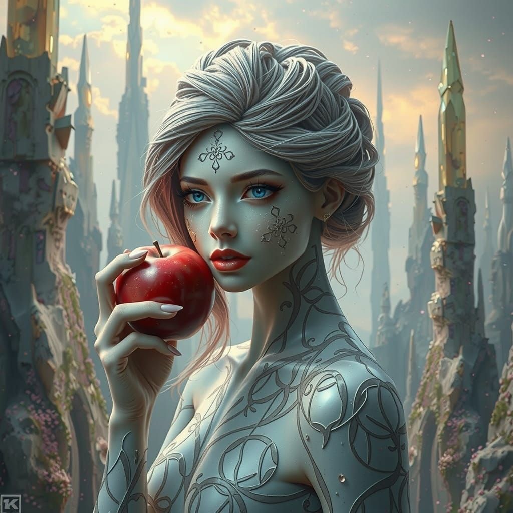 Crystal Goddess Amidst Vibrant Greenery and Marble