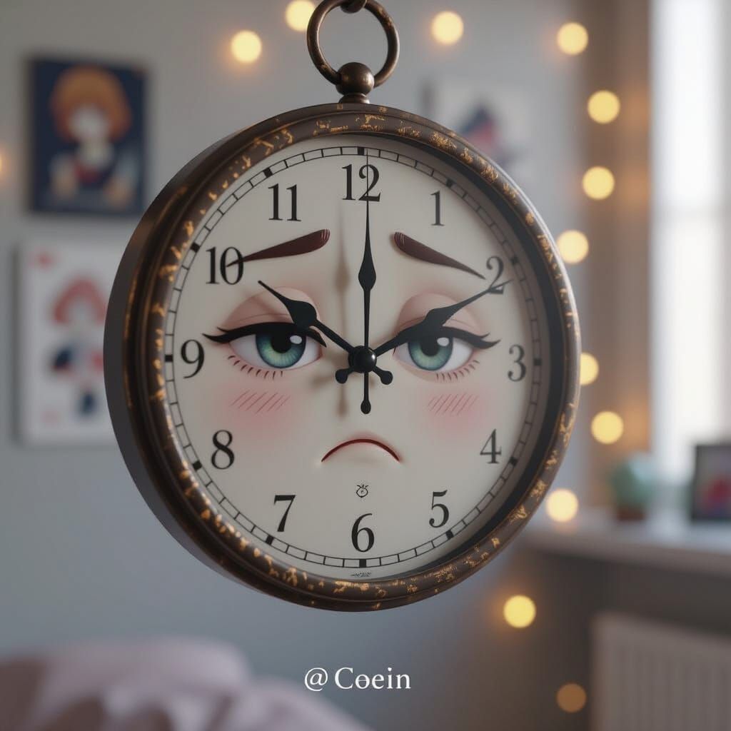 Disappointed Clock Face in Teen Bedroom