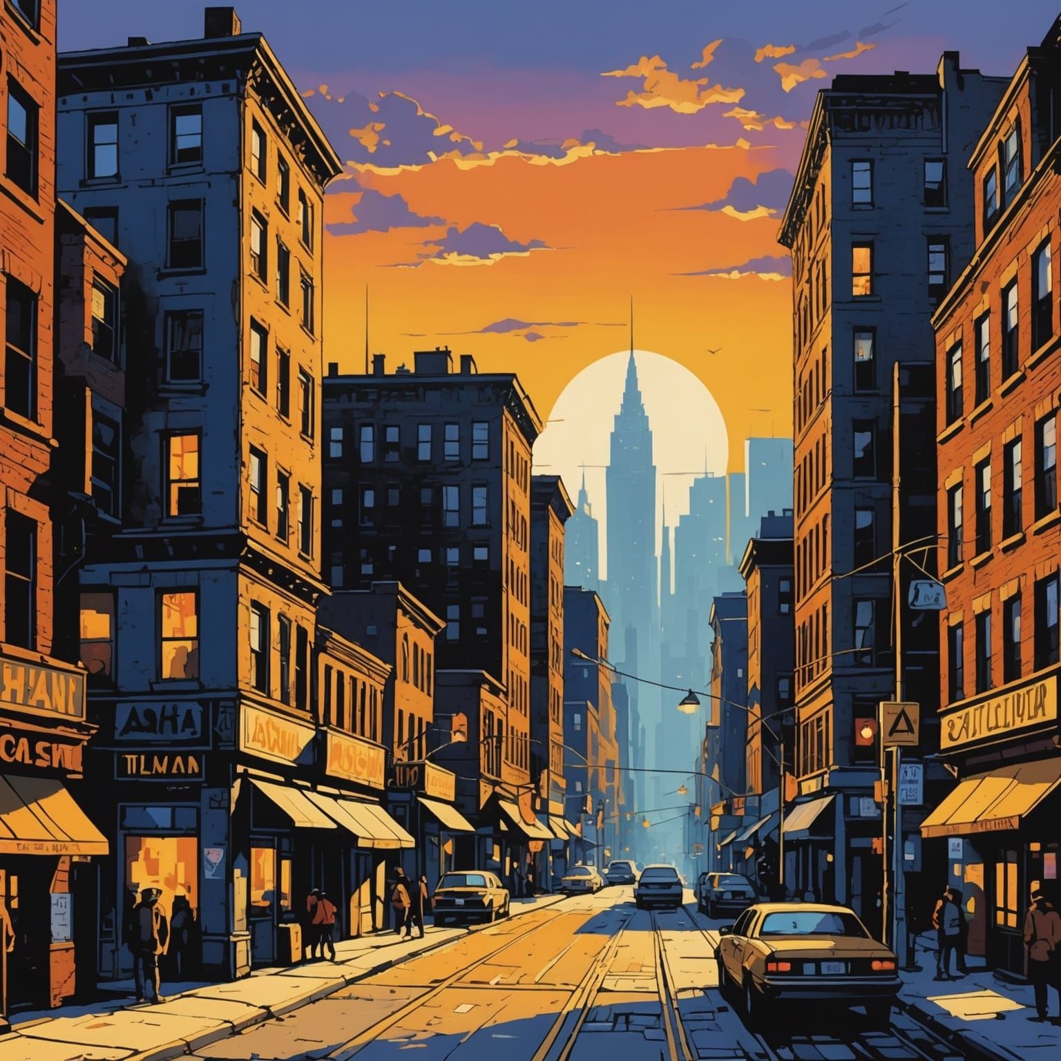 Cityscape in Ashcan School Art Style