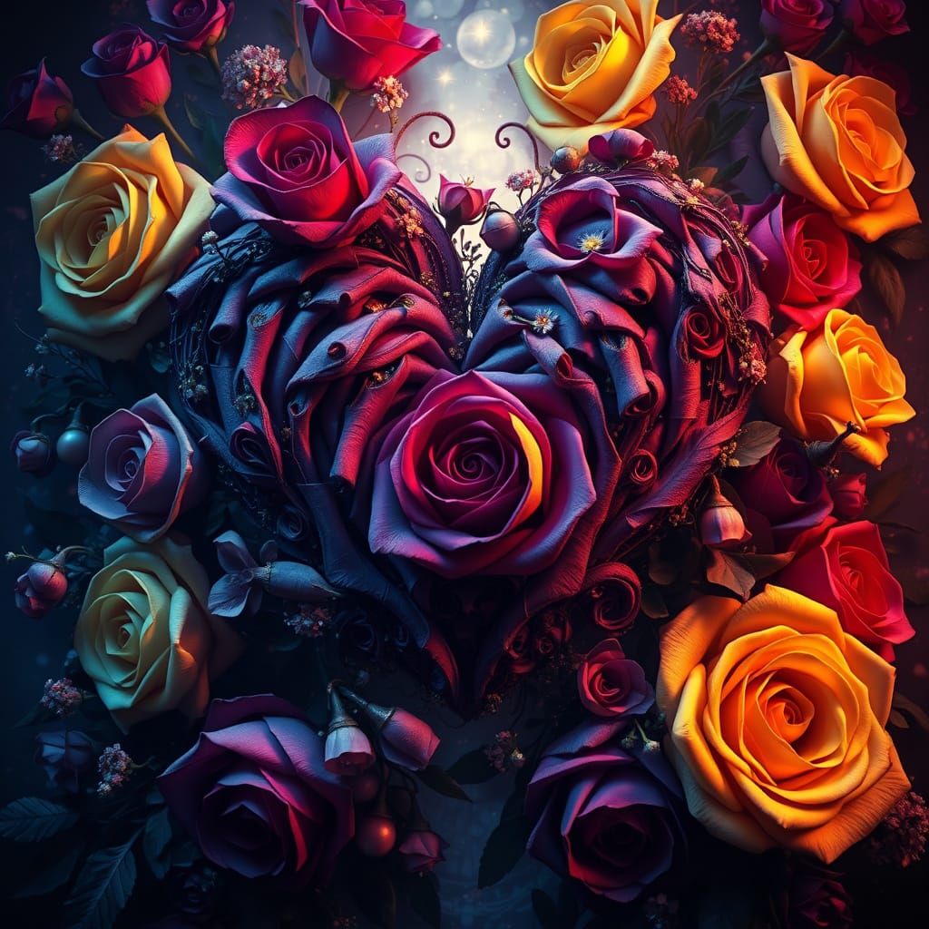 Ethereal Dark Fantasy Floral Arrangement in Art Nouveau Styl...