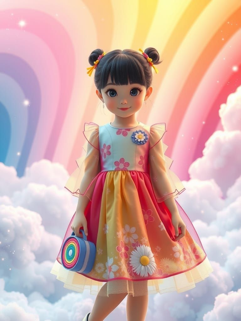 Rainbow Anime Girl in 3D Style