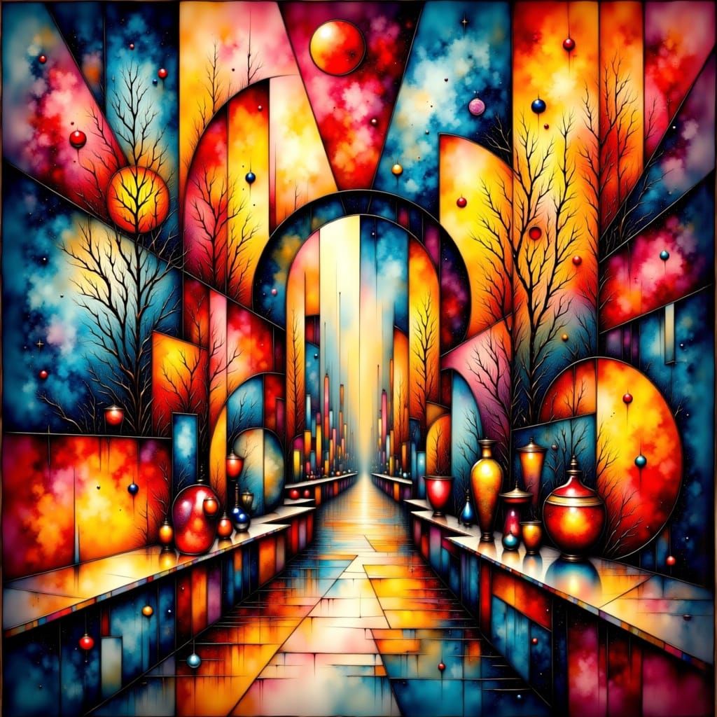 Dynamic Cubist Abstraction in Vibrant Colors