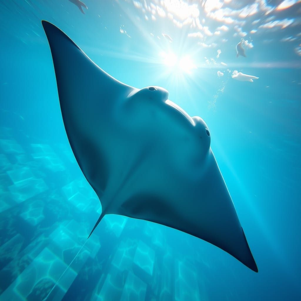 Majestic Manta Ray in Vibrant Oceanic Scene