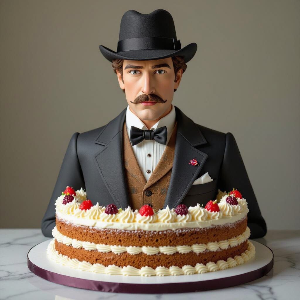 Sherlock Holmes Cake Sculpture in Pop Surrealist Style