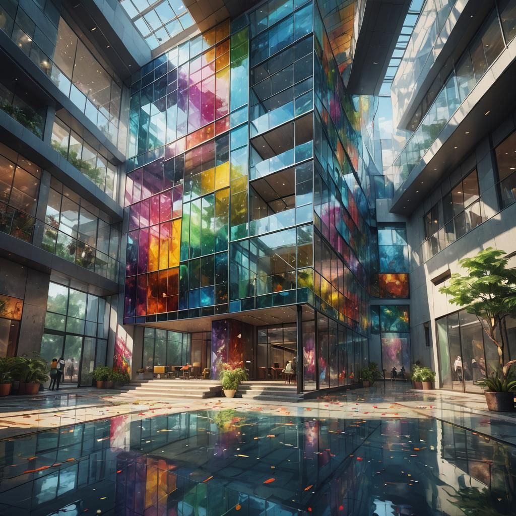 Hyperrealistic Glass Building Exterior: Ceremony Hall