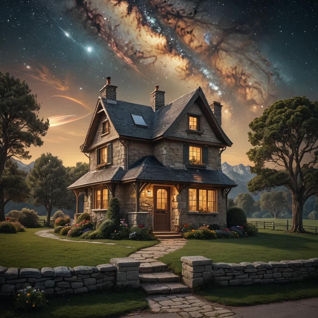 Cozy Cottage on Saturn Rings: Digital Matte Painting