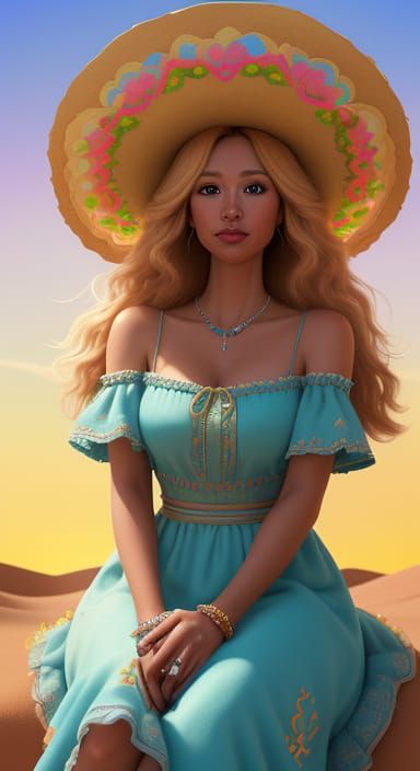 Golden Retriever Puppy in Sombrero: Whimsical 3D Cartoon