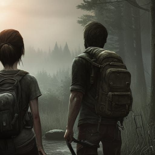 Joel and Ellie in Dark Fantasy Style