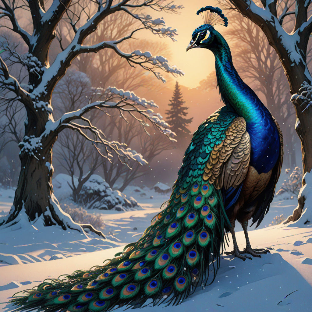 Surreal Watercolor Peacock in Dawn Light